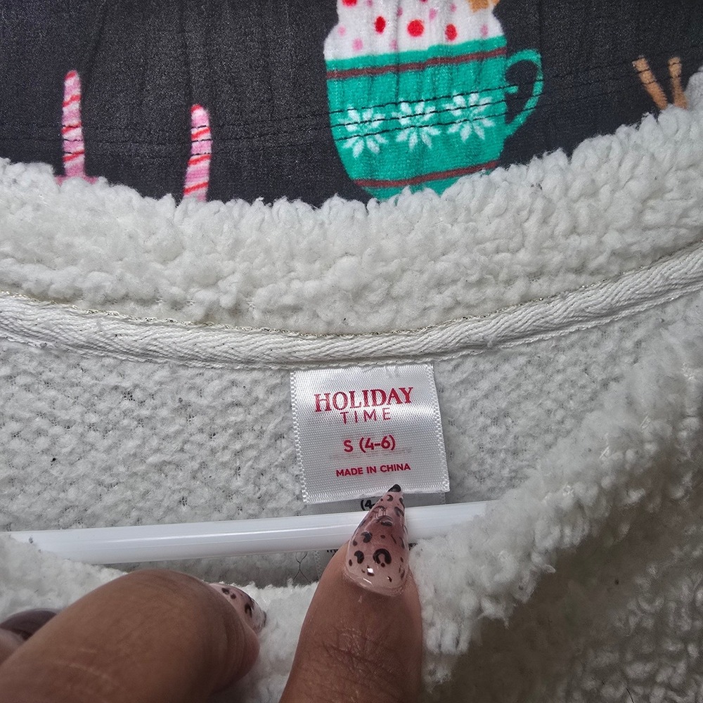 Holiday Time Cozy Sherpa Fleece Pajama Set Womens Small Hot Cocoa Print sz S - Picture 3 of 7